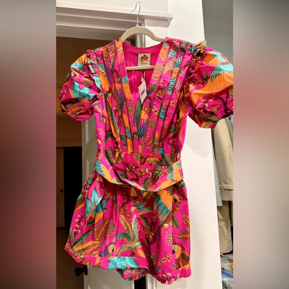 Farm rio small macaw romper. New with tags. Purchased from Neiman Marcus
